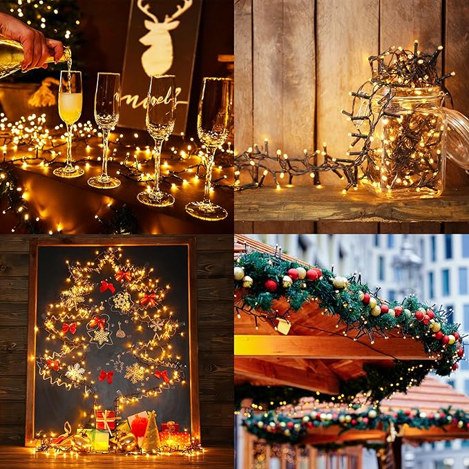 2 Pack String Lights Battery Operated, Total 20Ft 400 LED Cluster String Lights with Timer 8 Modes Christmas Firecracker Lights Outdoor Waterproof for Tree Home Decor (Warm White)