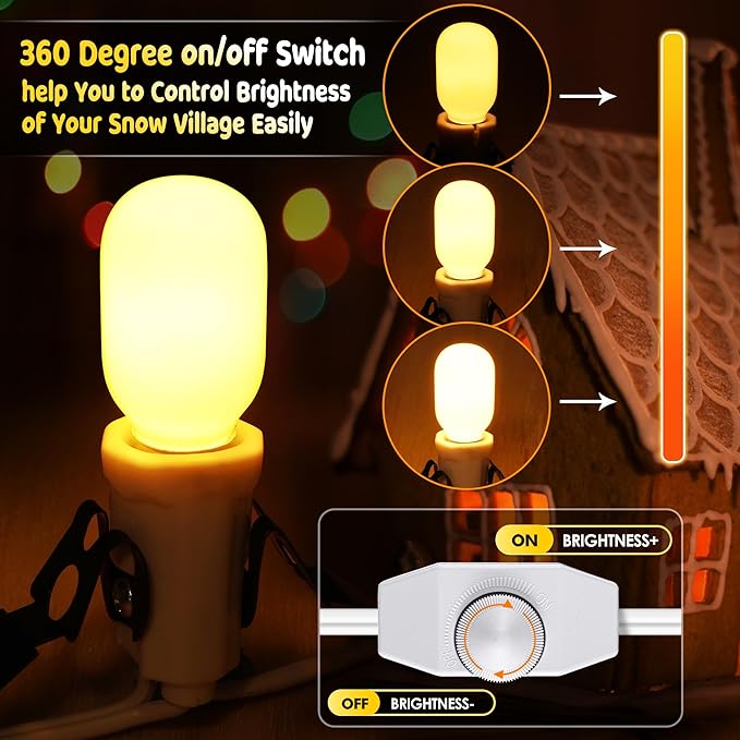 Meonum 2 Pack Accessory Cord with 6 LED Light Bulbs, 13.9ft End to End Connected Cool White Lights, Blow Mold Light Cord with Adjustable Brightness for Holiday Decoration, Christmas Village House