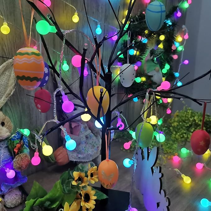 LYHOPE Easter String Lights, 100 LED 33ft Easter Pastel Lights 8 Lighting Modes with Timer, UL Listed 30V Low Voltage Globe String Lights for Patio, Tree, Garden, Indoor Decorations