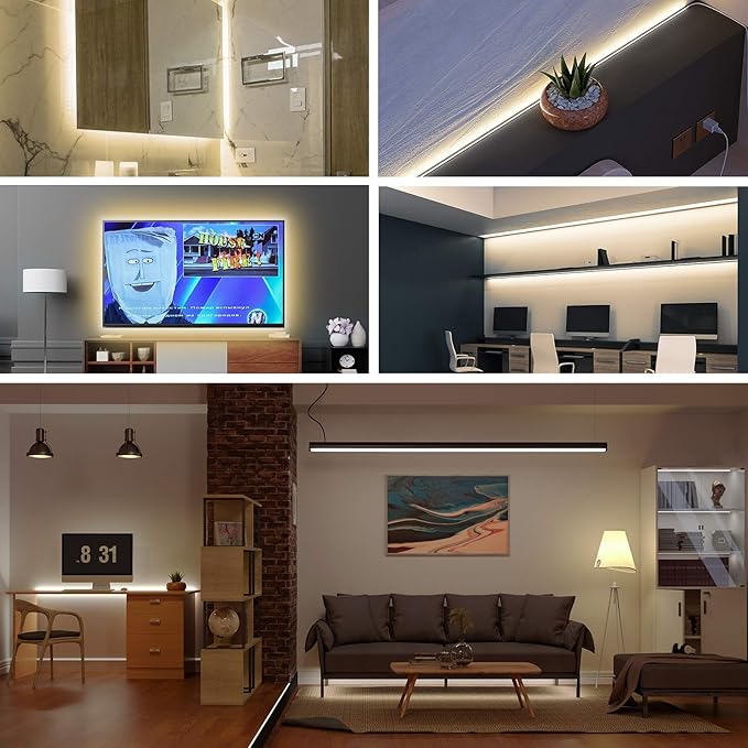 USB LED Light Strip 6.56FT, 5 Volt USB Powered COB LED Tape Lights, 3000K Warm White 8mm High Density Flexible Strips CRI90+ for TV Backlight Under Cabinet Bedroom, No Controller and Power
