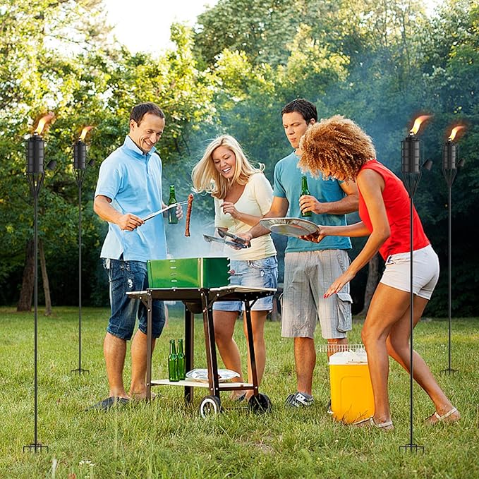 Home Garden Torch Set of 6，Large Capacity 22oz Outdoor Metal Torch Garden Décor，59.5 inch Upgraded Citronella Torches with 5-Prong Grounded Stake，Metal Torch Light for Party Patio Pathway