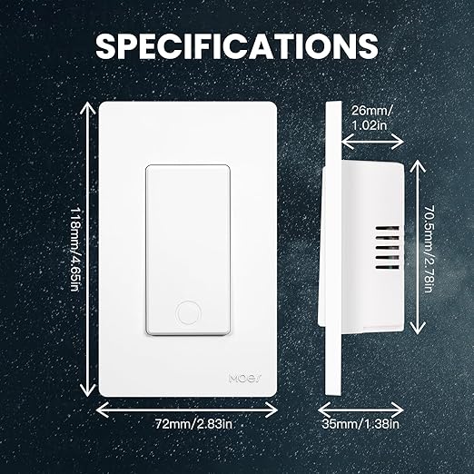 MOES Smart Single Pole Light Switch, 2.4GHz WiFi Smart Wall Switch, Needs Neutral Wire, Multi-Control, Smart Life/TUYA APP Control, Voice Control with Alexa/Google Home, White 1 Gang