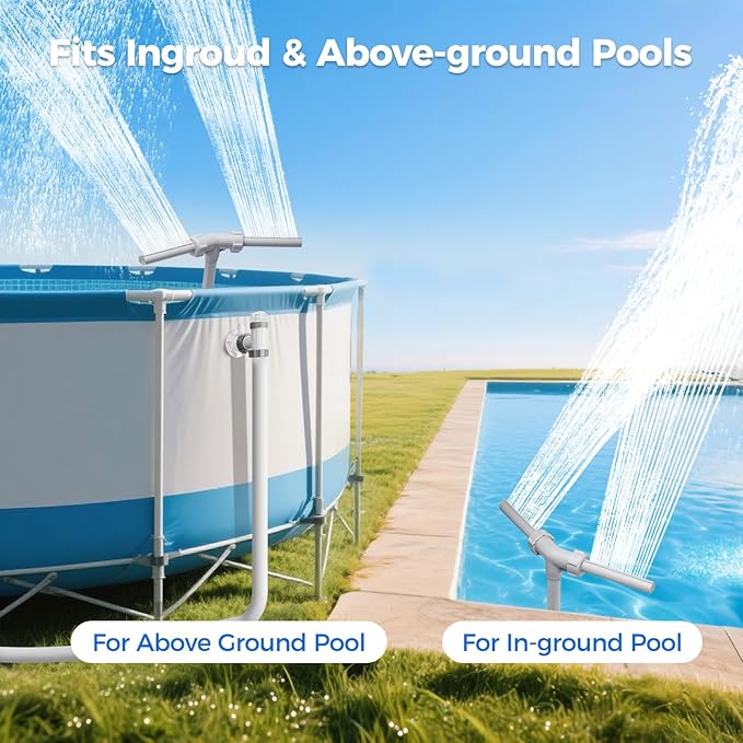 Klleyna Swimming Pool Fountain for Above & In-Ground Pools, Pool Waterfall Water Cooler Sprinkler Sprayer Summer Party Decor (C-Gray-2 Adapters)