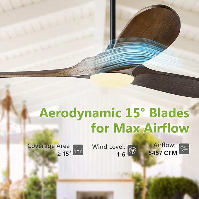 Haipeel 52 Inch Outdoor Ceiling Fans with Lights, Dimmable Solid Wood Ceiling Fan with Light and Remote Control 3 Blades Rustic Propeller Ceiling Fans for Patios Indoor Bedroom, Oil Rubbed Bronze