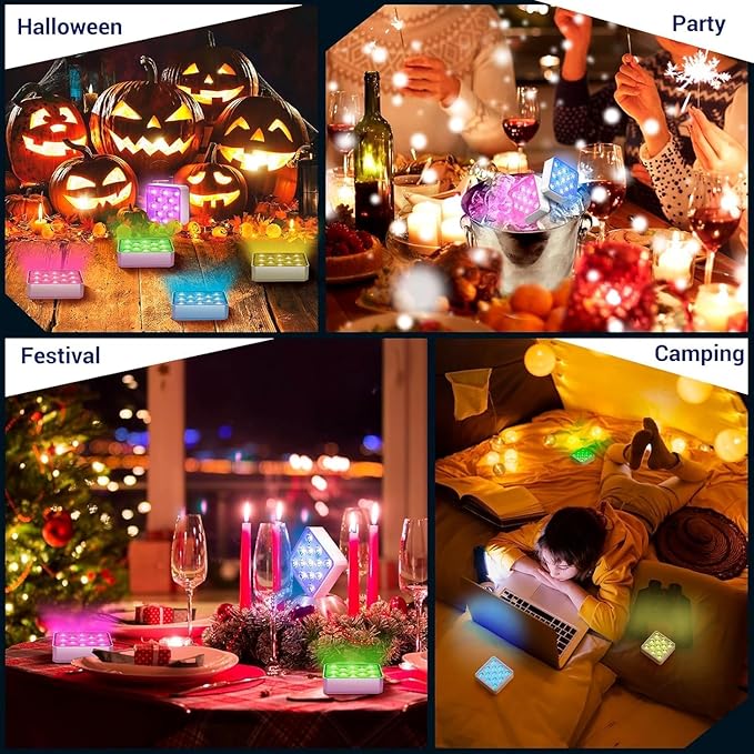 LOFTEK Submersible LED Pool Lights with Magnet &Suction Cups, 13 LEDs Color Changing Underwater Pool Lights with Remote, Waterproof Swimming Pool Light (4 Pack-Rechargeable-II)