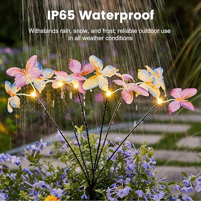 AVEKI Solar Garden Lights, 2 Pack Swaying Solar Light with 12 Butterflies and 8 Modes, IP65 Waterproof Garden Decor for Outside Yard Lawn Landscape Pathway,Gifts for Mom Women (Butterfly-2 Pack)