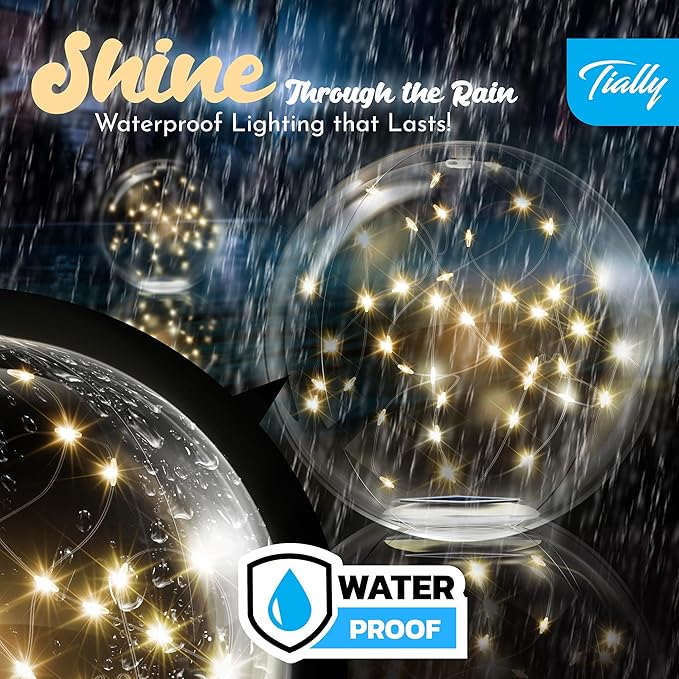 TIALLY Fairy Floating Pool Lights Solar Powered - 14" Inflatable Glow Balls for Pool, Solar Floating Lights for Pool, Floating Solar Pool Lights for Inground Pools, Pool Decorations Outdoor (4 Pack)