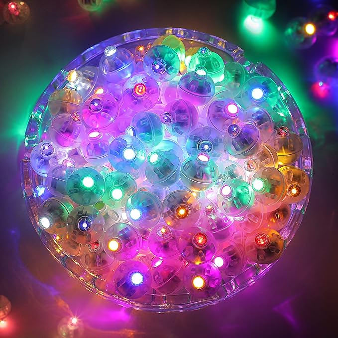 ZGWJ 100PCs Colorful Balloon Lights Mini, Battery Powered, Long Standby Time Waterproof Tiny Led Round Flash Light for Paper Lantern Balloon Party Easter Eggs Wedding Christmas Halloween Decorations