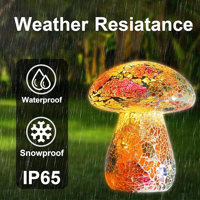 Mosaic Mushroom Garden Lights - Table Lamp Outdoor Decor Waterproof Night Light Lawn Decor Statue for Patio, Party, Yard (Red)