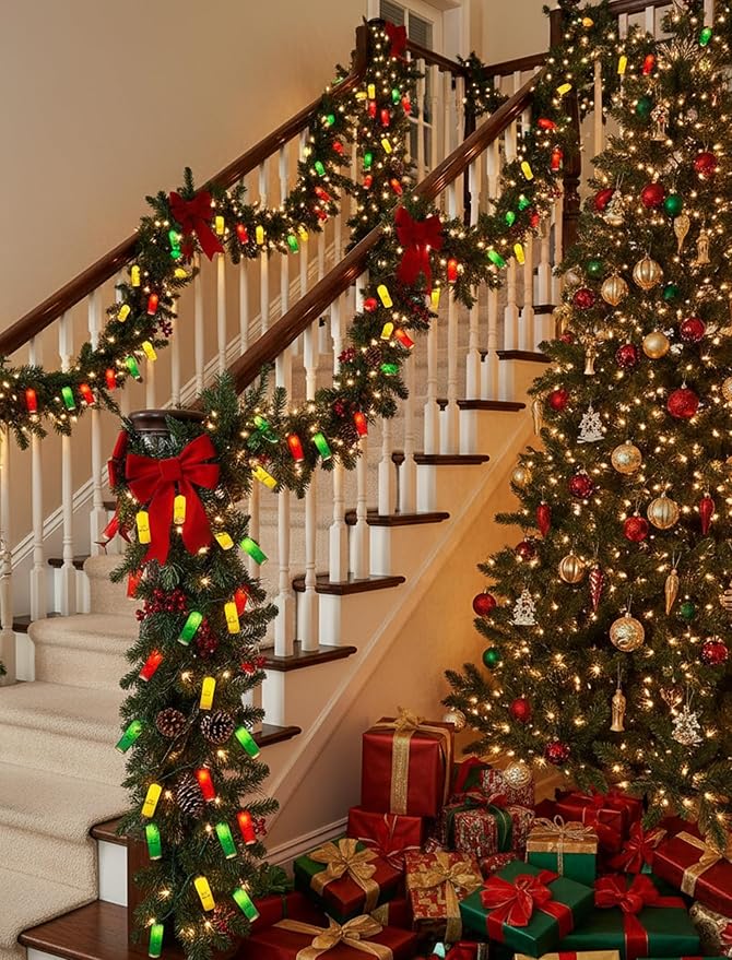 8.5Ft LED Shotgun Shell Shape Christmas Light Outdoor, Christmas Decorations Lights with 10 LED Red Green and Yellow Bullets Bulbs, Hanging Bullets String Lights for Patio Garden Party Xmas Tree Decor