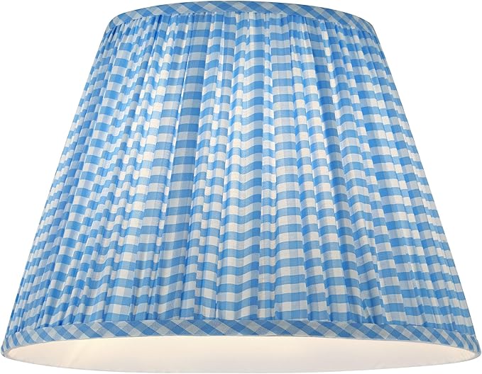 Springcrest Gingham Blue Plaid Pleated Cotton Cottage Core Empire Shade (9x16x11) - Springcrest