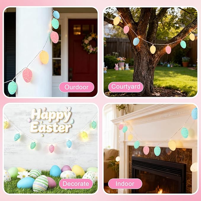 9.94ft Easter Egg String Lights, 20 LED Battery Operated Easter Decorations, Steady On & Flash Modes Plastic Fairy Lights for Indoor Outdoor Home Holiday Decor