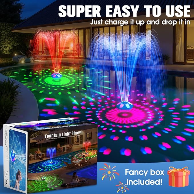 2026 Upgraded Pool Fountain,9000mah Rechargeable Floating Pool Fountain with Light Show,Above Ground Pool Water Fountain Pump with Anchor,Large Floting Fountain for Inground Pool-1PC (Dark Blue)