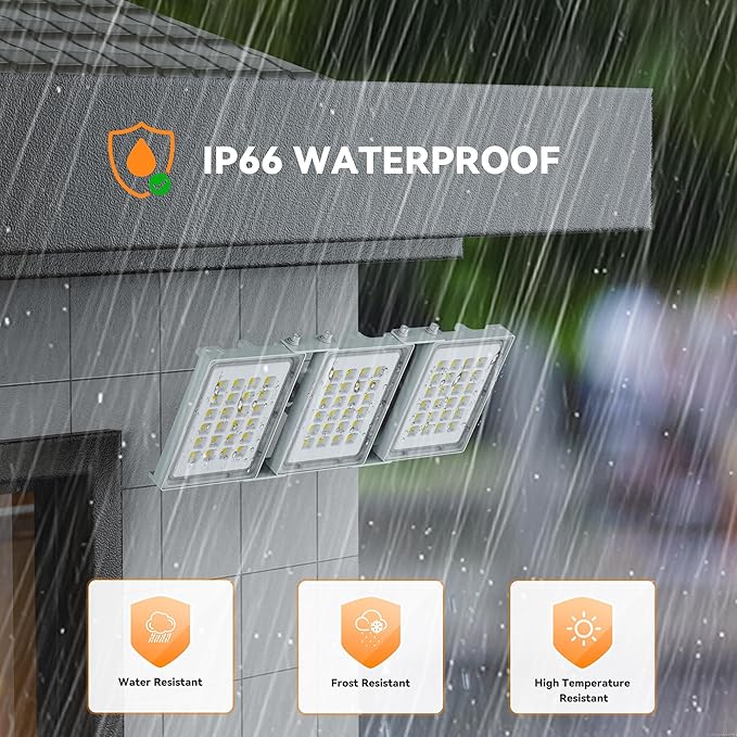300W LED Outdoor Flood Light, 30000LM Super Bright Stadium Light, 6000K Daylight White, IP66 Waterproof 3 Heads Adjustable Outdoor Floodlights, Backyard, Court, Garden(2 Pack)