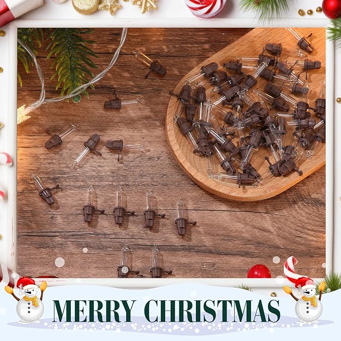 Mudder 60 Count Christmas Replacement Mini Light Bulbs with Base Christmas Tree Incandescent Wire String Lights Replacement Bulbs for Xmas Indoor Outdoor Decoration(Brown Base Warm White,6vx0.08a)