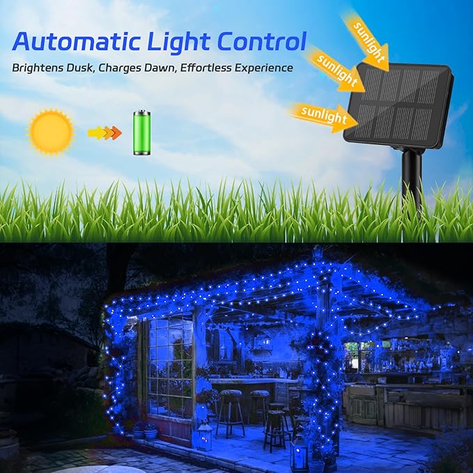 Solar Fairy Lights Blue Outdoor Waterproof,16.4ft 50LED Solar String Lights Blue for Outside 8 Modes 2 Packs for Patio Backyard Garden Deorations Blue