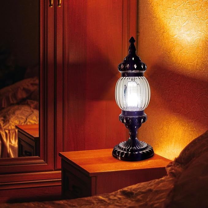 Kiven Cordless Turkish Table Lamp,1-Light Dimmable Bedside Lamps for Nightstand with Glass Lampshade, Retro Rechargeable Desk Lamp for Reading Home Decor Bedside TD1121