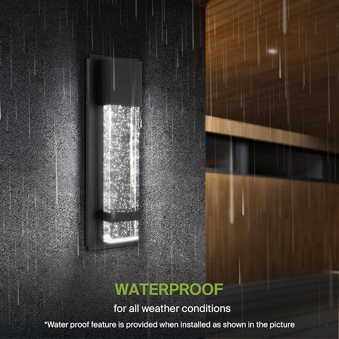 ASD LED 13 Inch Bubble Glass Wall Light Fixture | 12W 500LM 3000K-5000K 120V | 3CCT, Waterproof, Dimmable, ETL Listed | Exterior Flush Mount Sconce, Outdoor-Indoor Lighting | Black