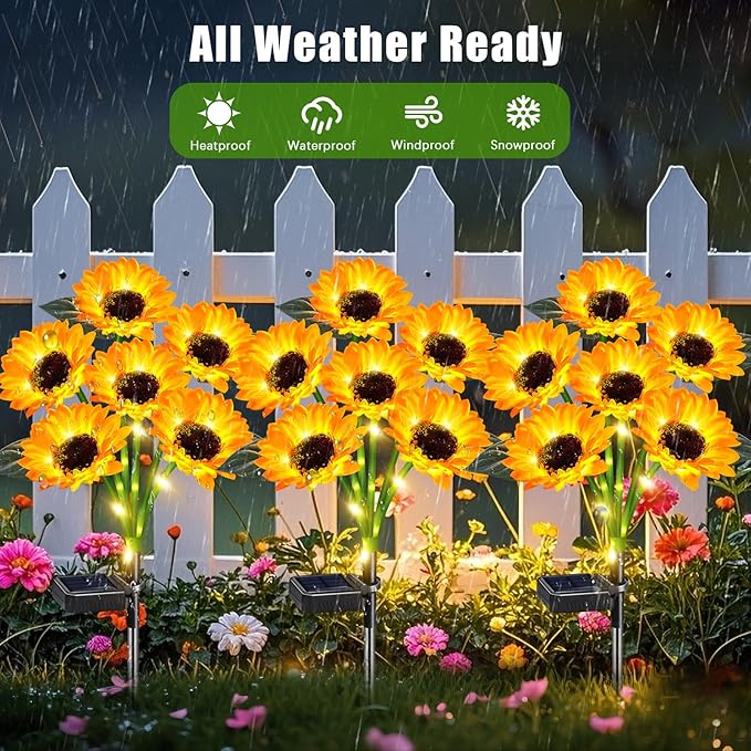Solar Sunflower Lights Outdoor Waterproof 4 Pack Solar Flowers Lights for Garden Decor Patio Yard,Birthday Gifts for Mom Grandma