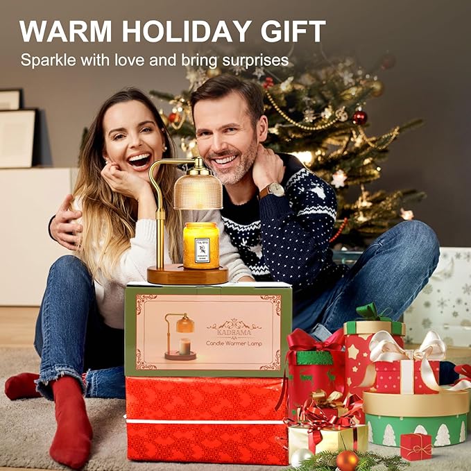Candle Warmer Lamp Electric Candle Warmer with Timer Dimmable Candle Lamp Warmer with 3 Bulbs Height Adjustable Wax Melt Warmer for Bedroom Home Decor, Amber Gold