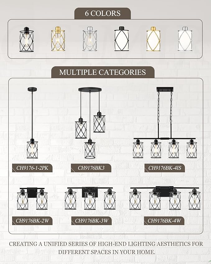 Black Dining Room Chandelier Light Fixtures, 3-Light Pendant Lighting with Clear Glass, Modern Kitchen Island Cluster Hanging Pendant Lights for Sink, CH9176BK3