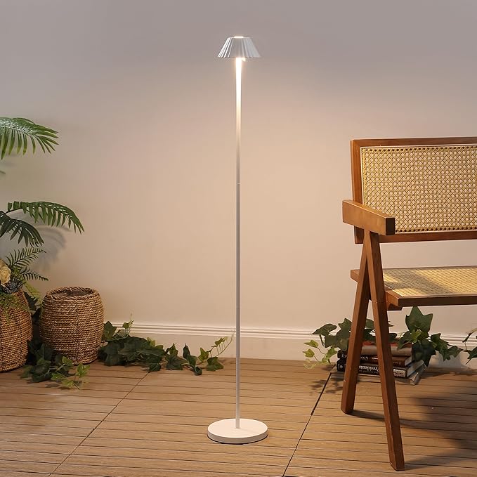 Eyely EYL7168B Jenny 44" Modern Minimalist Indoor/Outdoor Iron Pleated Shade Rechargeable/Cordless Dimmable Integrated LED Floor Lamp, White