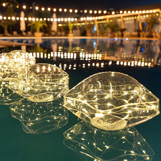TIALLY Starfish Solar Floating Pool Lights - 14'' Star Lights Outdoor for Pool Decor, Inflatable & Hangable Outdoor Star Light, Waterproof Pool Decorations - Best Gifts for Pool Owners (2 Pack Warm)