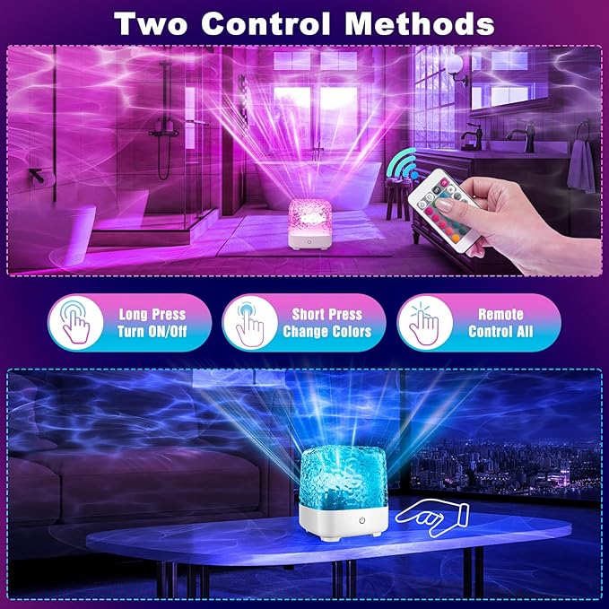 Northern Lights Projector, 2000 mAh Wireless 16 Colors Luminorthe Cube Crystal Lamp with Touch/Remote Control, Rechargeable Ocean Wave Night Light Projector for Kids, Room Decor, Bedroom (1800 mAh)