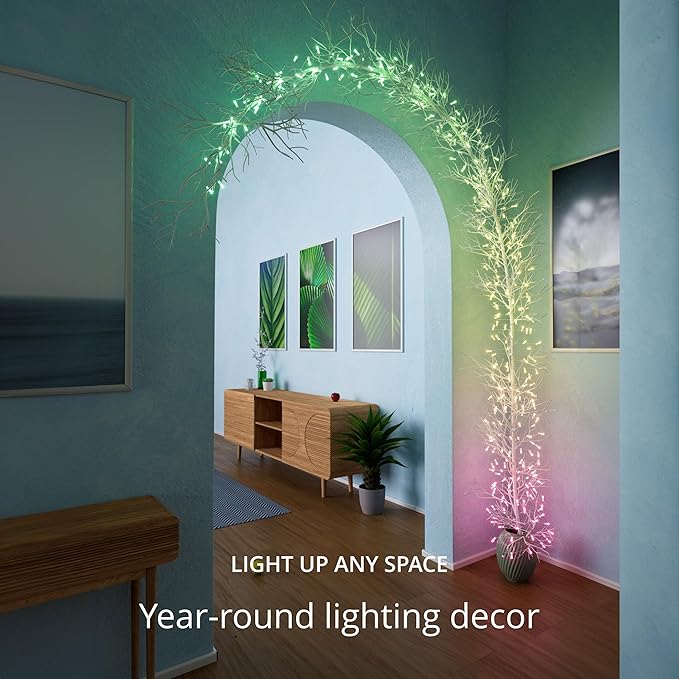 Twinkly Candies App-Controlled Candle-Shaped LED Light String with 200 RGB (16 Million Colors) LEDs. 5 Meters / 16.4 Feet. Green Wire. USB-C-Powered. Indoor Smart Home Lighting Decoration