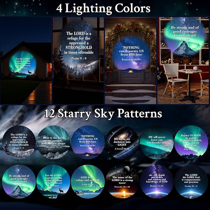 Bible Verse Projector Galaxy Projector Lights 2026 Upgrade 3D Dynamic Outdoor Indoor Decoration 4 Colors Light with Remote 12 HD Effect, Christian Gift House Window Garden Decor