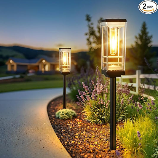 2 Pack Solar Lights Outdoor Pathway, Up to 15 Hrs Brighter LED Path Light Waterproof, Luxury Tall Solar Outdoor Light for Garden Yard Walkway Driveway Landscape, Warm White
