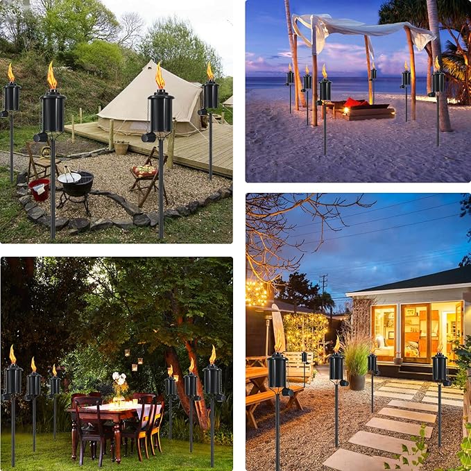 6 Pack Metal Citronella Torches, Torches Garden for Outside 60 inch Flickering Flame Citronella Outdoor Light Torch,Metal Torches for Outside, Camping Patio Pathway Table Torch(Jet Black)
