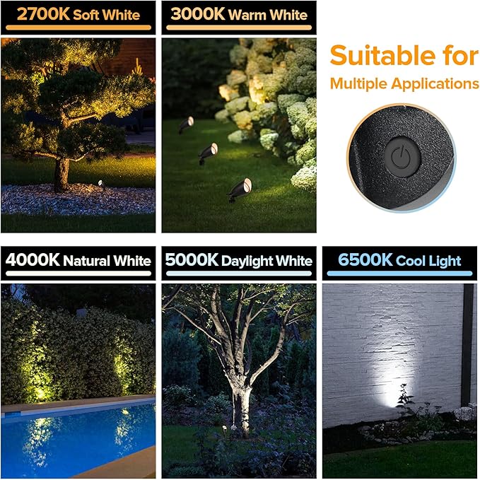 LUTEC 5CCT 12V Low Voltage Landscape Lighting Die-cast Aluminum Spot Lights with Connectors, IP65 Outdoor Landscape Spotlights, 7W 650LM for Tree Garden, 4 Pack (No Transformer Kits)