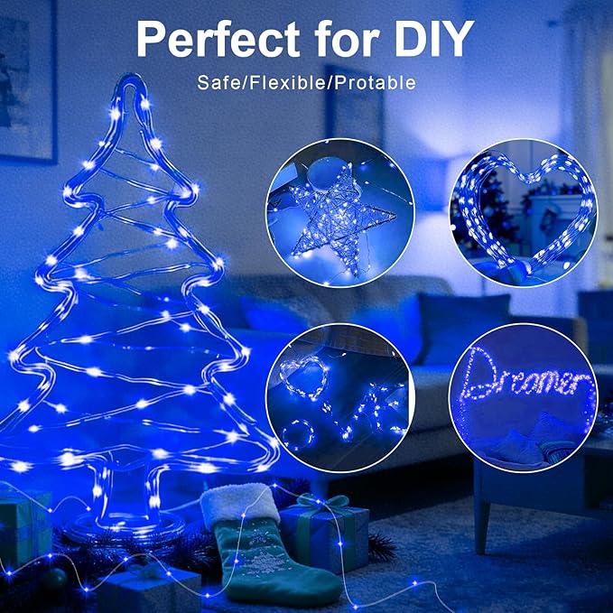 AIKEI 6 Pack LED Fairy Lights with Timer Battery Operated, Mini String Lights with Remote Waterproof 7ft 20 Led Firefly Starry Lighting for Wedding Party Bedroom Garden Christmas Decoration Blue