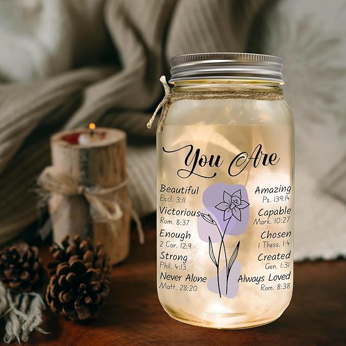 Religious Gifts for Women Christian Mason Jar Lamp Extra-Large - Christmas Inspiration for Mom Bible Encouragement Gifts for Women - Faith Jar 25oz Easter Mothers Day Bible Scripture for Mom Nana