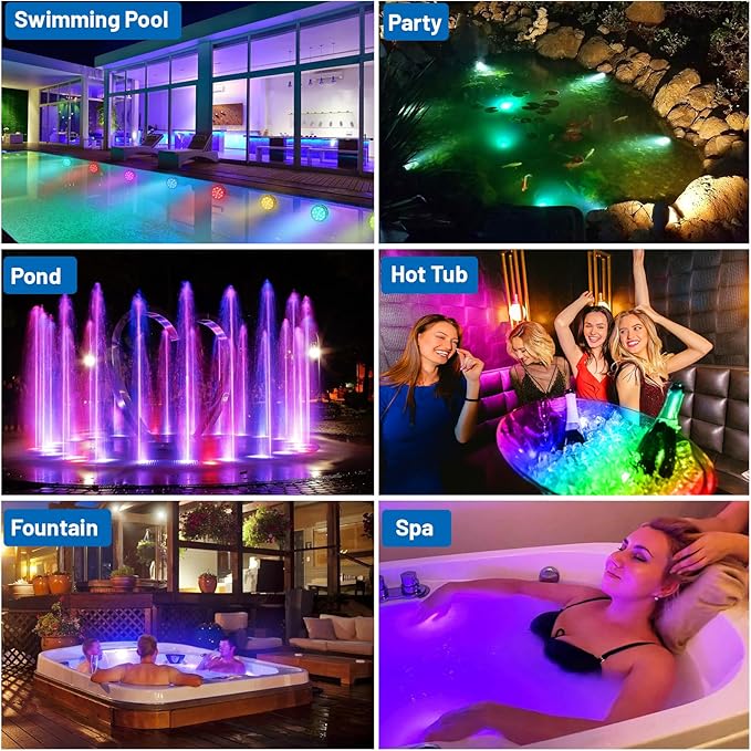 YiaMia Hot Tub Lights - 2-Pack RGB Color Battery-Powered LED Pool Lights with Remote Control and Suction Cup for Ponds, Decoration, Parties, Spas, Aquariums
