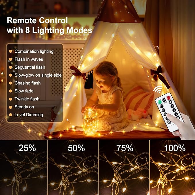 AIKEI 6 Pack LED Fairy Lights with Timer Battery Operated, Mini String Lights with Remote Waterproof 7ft 20 Led Firefly Starry Lighting for Wedding Party Bedroom Garden Christmas Decoration Warm White