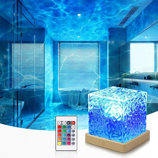 Ocean Wave Projector Light, Luminorth Cube 16-Color Dynamic Water Ripple Mood Light with Northern Aurora Projection for Ceiling, Dimmable Ambient Night Light, Romantic Bedroom Decor and for Teens