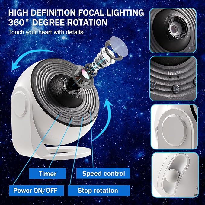 Luxury Galaxy Projector Gift Set – 360° Rotating HD Nebula, 13 Cosmic Discs, Adjustable Brightness & Speed, Auto-Off Timer (1/2H), Perfect for Kids & Adults