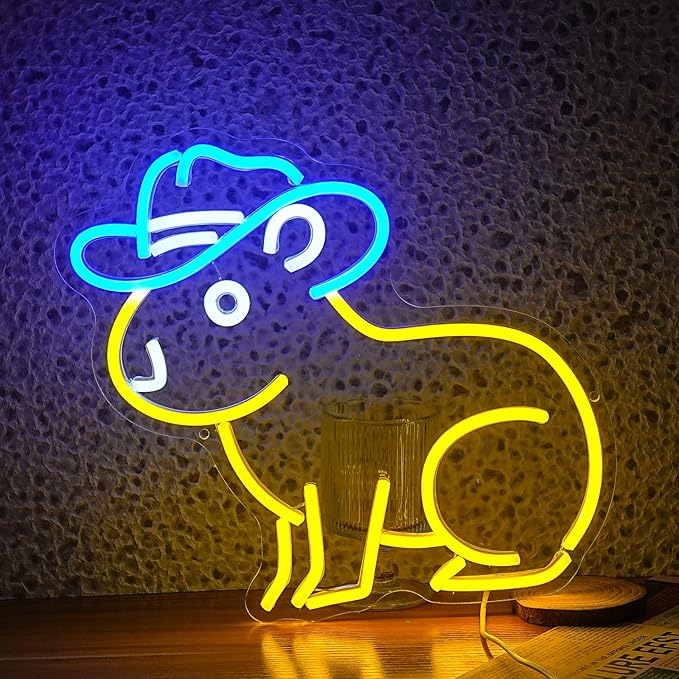 Capybara Neon Sign, Cute Cowboy Hat Capybara Led Light Neon Sign Animals Wall Decor Artled Bar Sign Night Lights Backdrop Lights Led Business Signs Creative Neon Lights Signs Usb Powered