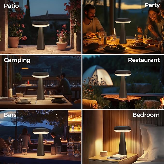 Solar Yard Solar Table Lamp Outdoor Water-Resistant, Cordless USB Table Lights for Patio, 3 Lighting Modes Solar Desk Lamp for Garden Outside Patio Bedroom Living Room, Black