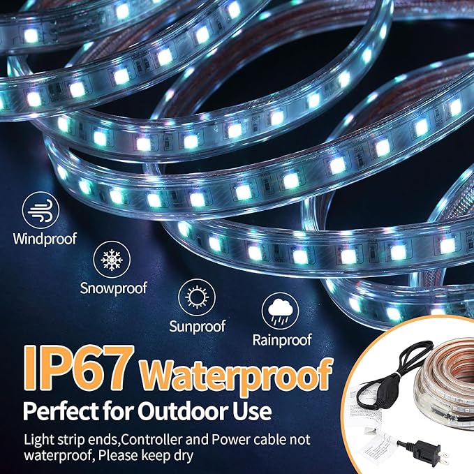 100 FT Waterproof Led Strip Lights for Outdoor Indoor, Cool White, Warm White, Blue, 16 Multiple Color Changing Led Light with Remote Control (100 feet)
