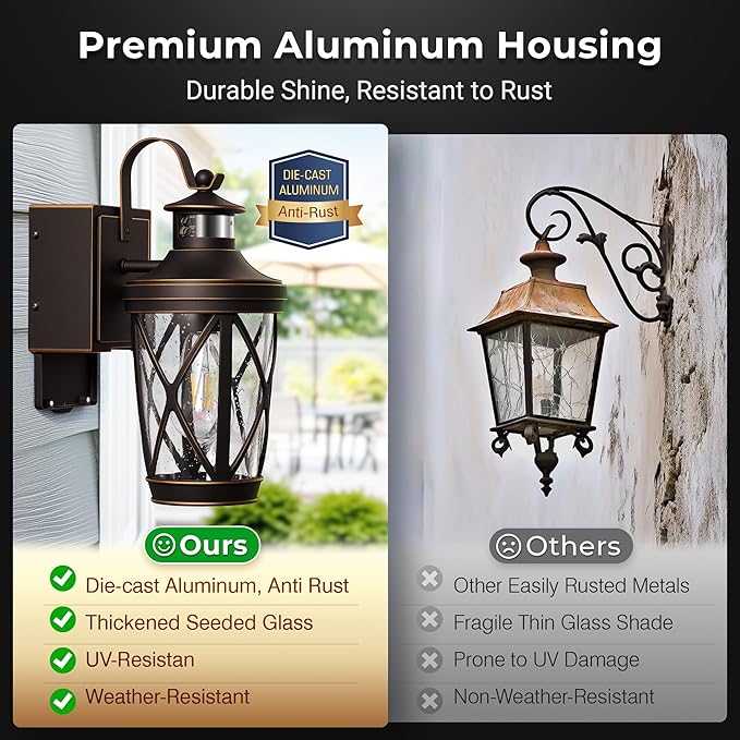 Motion Sensor Porch Light with GFCI Outlet, Oil Rubbed Bronze Outdoor Light with Outlet, Exterior Wall Lights Wall Mount, Anti-Rust Front Porch Light Fixtures, Waterproof Garage Lantern Lights