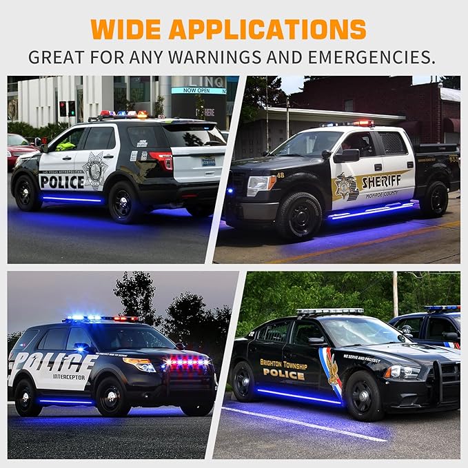 XRIDONSEN 2PCS 60 inch Blue Running Board Emergency Lights Strip 720 LED Strobe Lights Flashing Warning Safety First Responder Light for Police Firefighter Vehicles Ambulance Trucks Pickup SUV