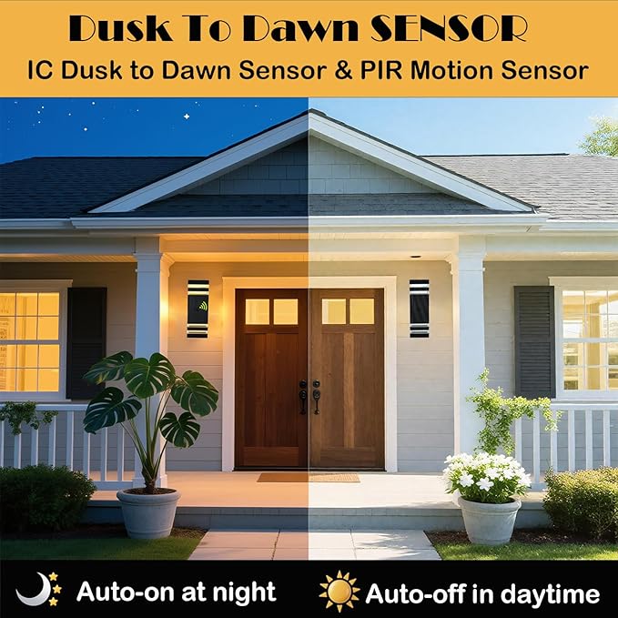 Dusk to Dawn Motion Sensor Porch Light with 3 Lighting Modes, Waterproof Up Down Wall Sconce with Adjustable Bulbs, Aluminum Exterior Light Fixtures for Entryway, Patio, Garage,ETL Listed