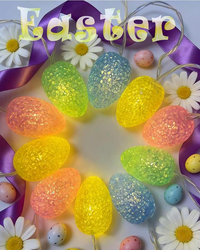 Easter Egg String Lights Battery Powered 6.8FT 10 LED Pastel Egg Lights with Timer, Easter Decorations Light for Easter Home Patio Mantel Tree Party Spring Decor