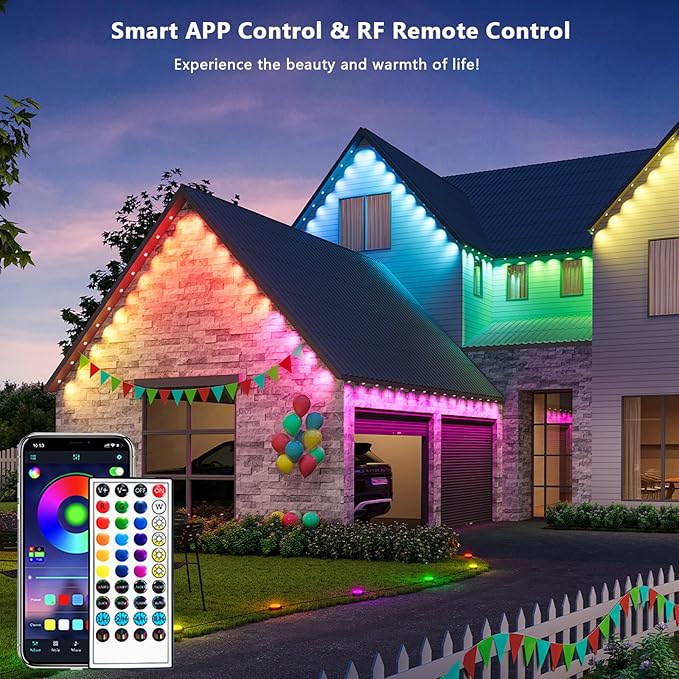 Permanent Outdoor Lights - 100FT Smart Outdoor Eaves Light with App/Remote Control,Music Synchronization, IP67 Waterproof, LED Eaves Lights for Patio/Eave/Party Decorations (100FT)