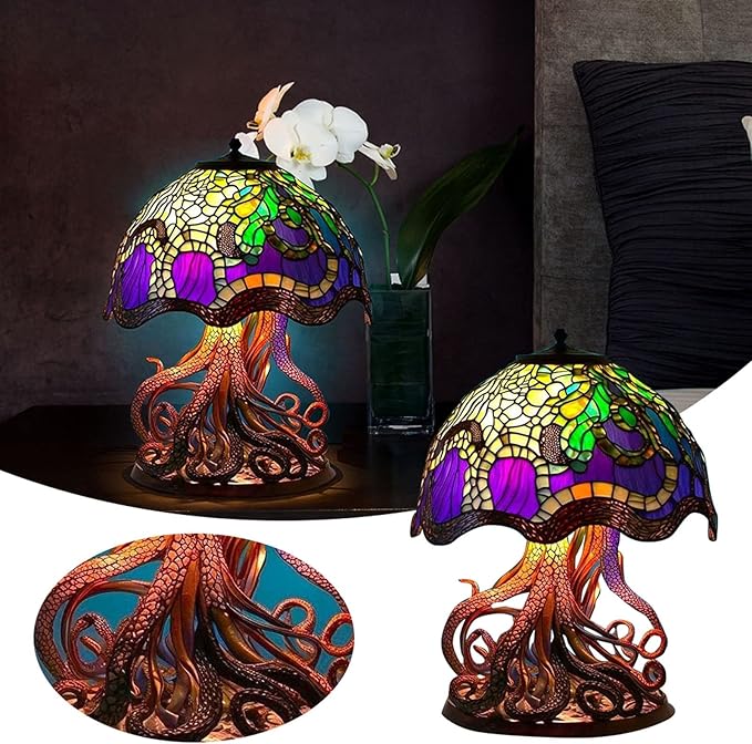 Mmoneyake Painting Mushroom Table Lamp, 5.9 Inch Hight Stained Plant Series Night Light, Bohemian Resin Mushroom Decorative Bedside Lamp for Bedroom Living Room Home Office Decor Gift