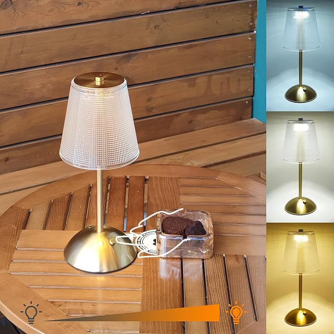 Cordless Table Lamp, 4000mAh Rechargeable Battery Operated Lamp, 3 Color Modes & Stepless Dimmable LED Touch Lamp, Portable Retro Metal Beside Lamps for Home Desk Bedroom Restaurant(Gold)