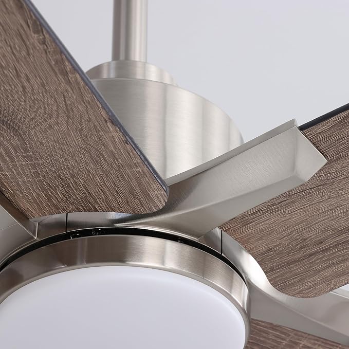52 Inch Ceiling Fans with Lights and Remote Control for Bedroom, Modern Nickel Ceiling Fan with Quiet Reversible DC Motor, 3CCT, Dimmable, LED Lighting for Living Room, Patio, Indoor and Outdoor